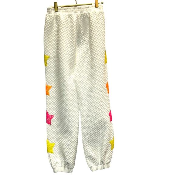 Mainstrip – Quilted Sequin Star Joggers – White – Size Small - Picture 4 of 4